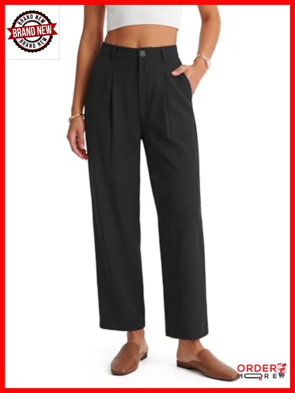 Linen Blend Ankle Pants Women's Work Trousers